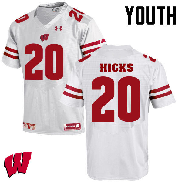 Youth Winsconsin Badgers #20 Faion Hicks College Football Jerseys-White